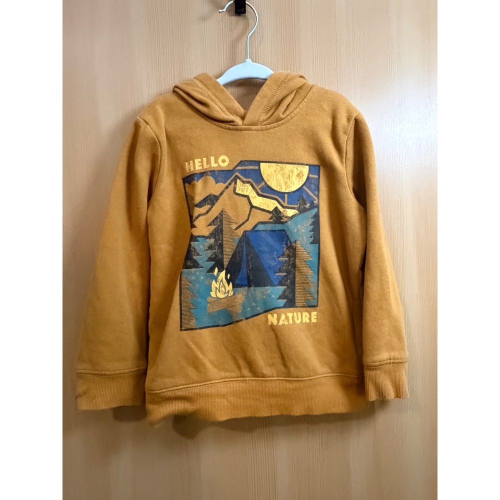 Jumping Beans Boys Mustard Yellow Hello Nature Graphic Fleece Hoodie Size 5T